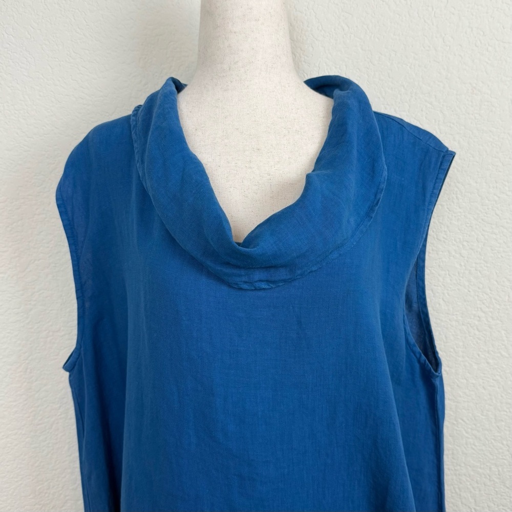 Bryn Walker Cowl Neck Lagenlook Blue 100% Linen Tunic Dress Size XL - Picture 2 of 12